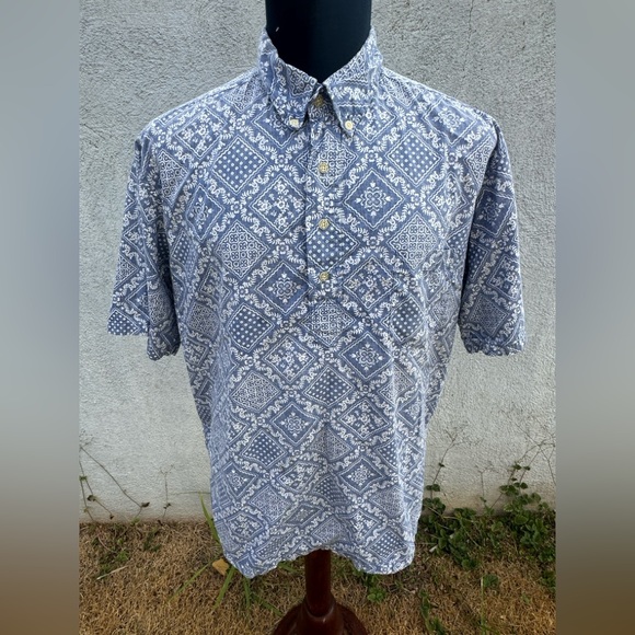PreOwned Reyn Spooner Classic Fit  Hawaiian Print Blue 3/4 Button Men's XL - Picture 1 of 4